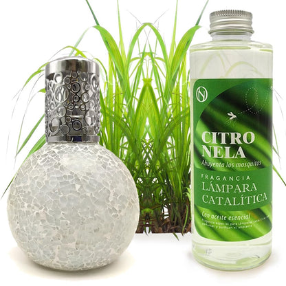 Lámpara Catalítica Mosaico Blanco + Aroma Citronela 500ml - Elimina Malos Olores, Impurezas Y Perfuma_0