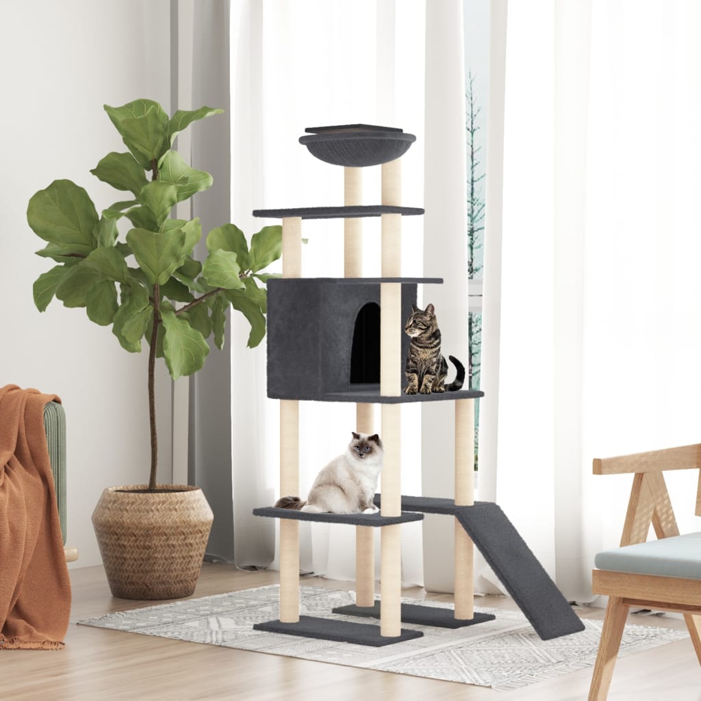 Rascador Para Gatos Con Postes De Sisal Gris Oscuro 166 Cm_1