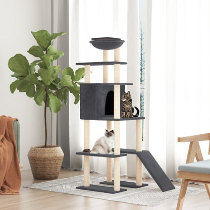 Rascador Para Gatos Con Postes De Sisal Gris Oscuro 166 Cm_1