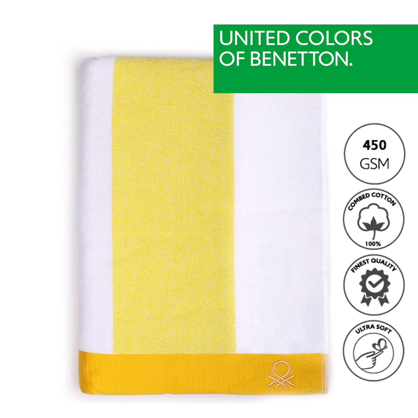 Set 2 Toalla De Playa 90x160cm 450gsm Terry 100%algodon Amarillo Casa Benetton_3