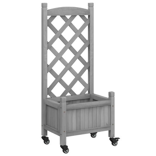 Jardinera Con Enrejado Y Ruedas Madera Maciza De Abeto Gris_0