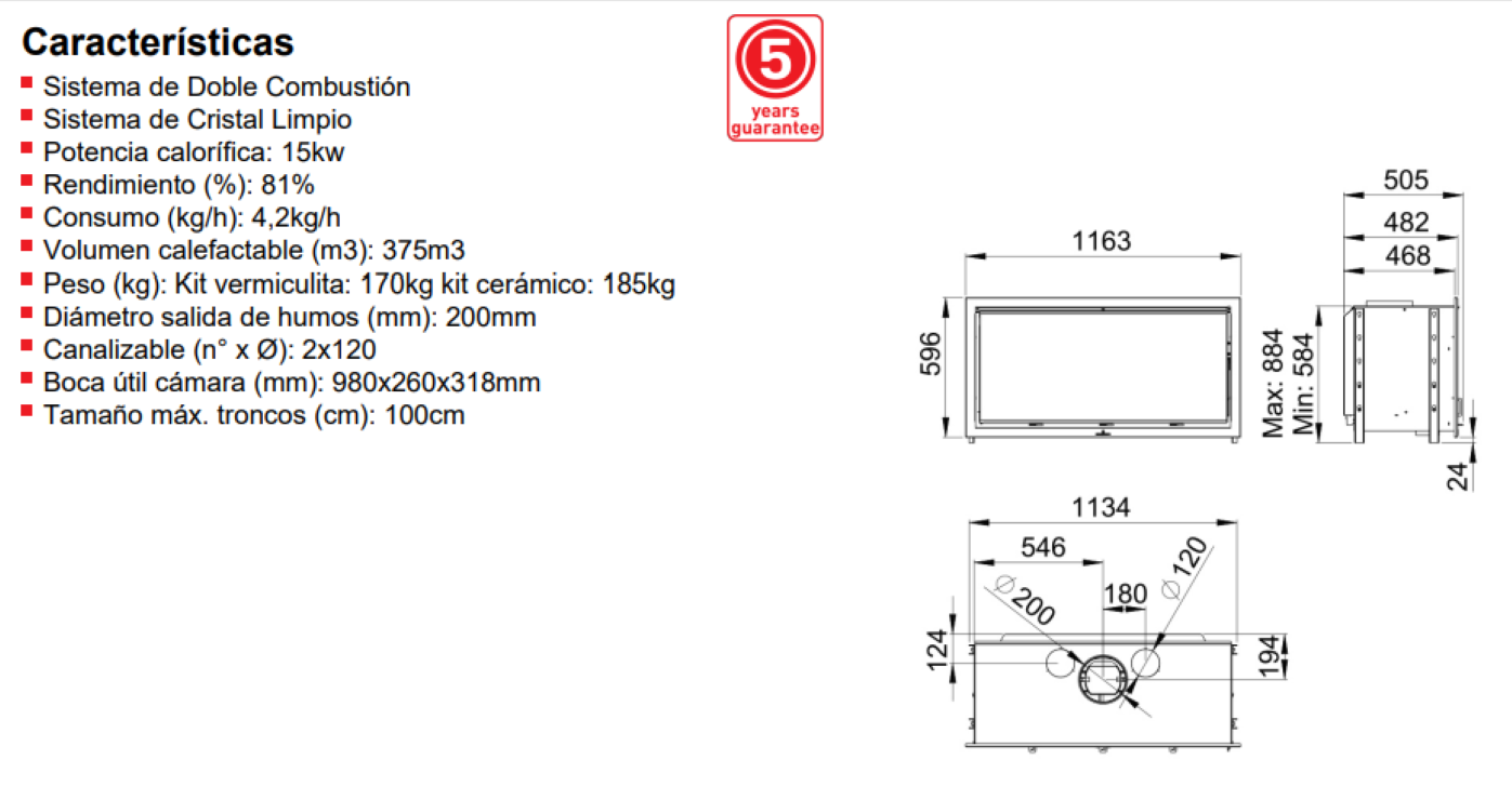 BRICOSOL INSERTABLE DE LEÑA BRONPI MODELO CAIRO 110 - KIT VERMICULITA_5