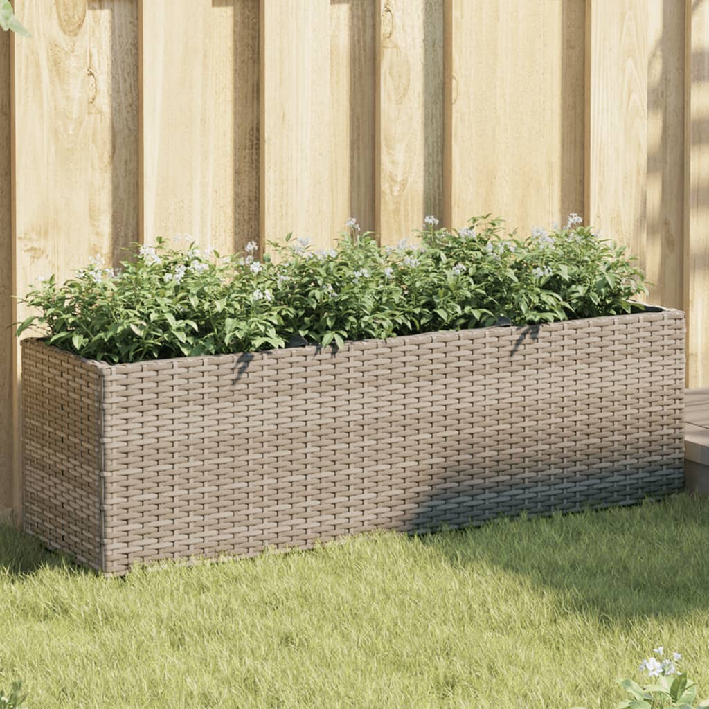 Jardinera Con 3 Maceteros Ratán Sintético Gris 105x30x32 Cm_1