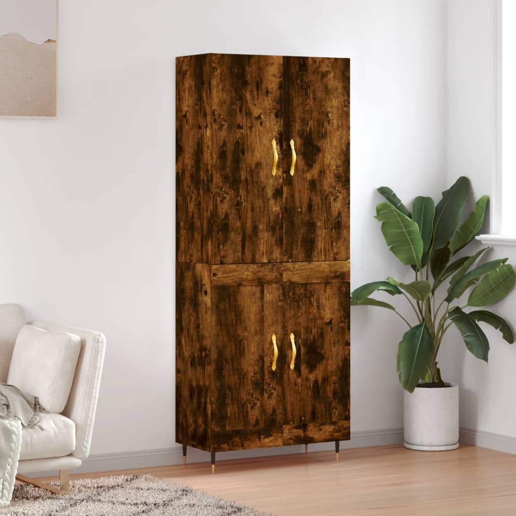 Aparador Alto Madera Contrachapada Roble Ahumado 69,5x34x180 Cm_0