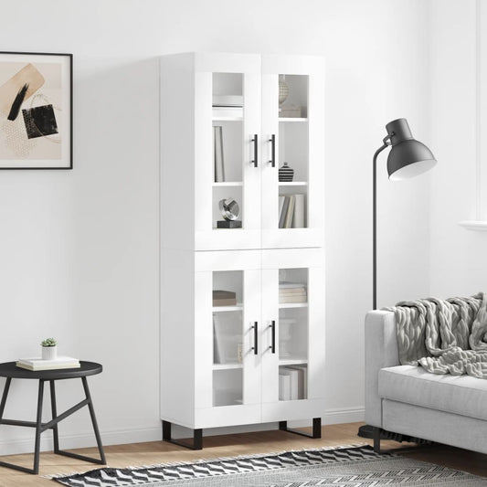 Aparador Alto Madera Contrachapada Blanco Brillo 69,5x34x180 Cm_0