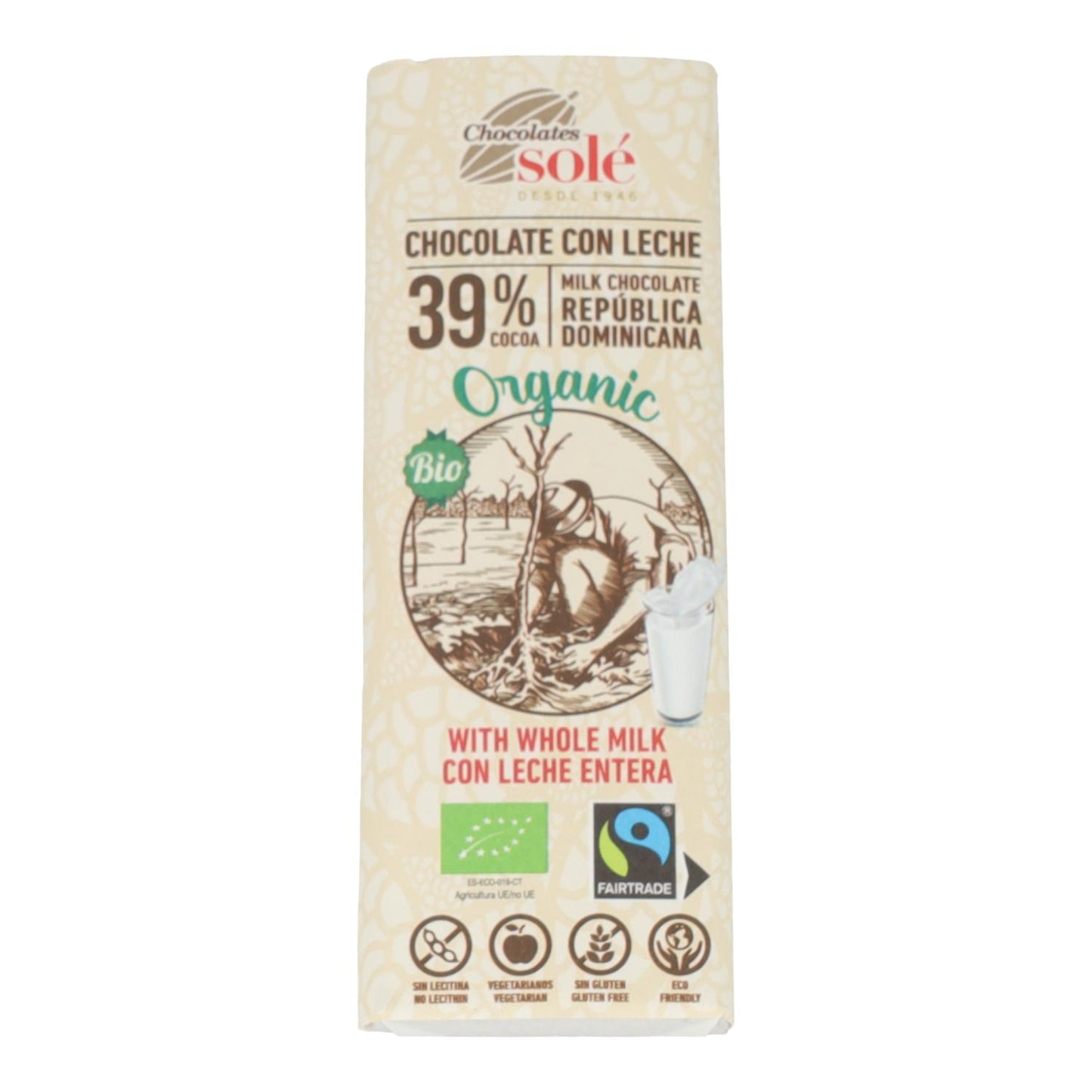 Barra de Chocolate de Leite Orgânico Solé 25g