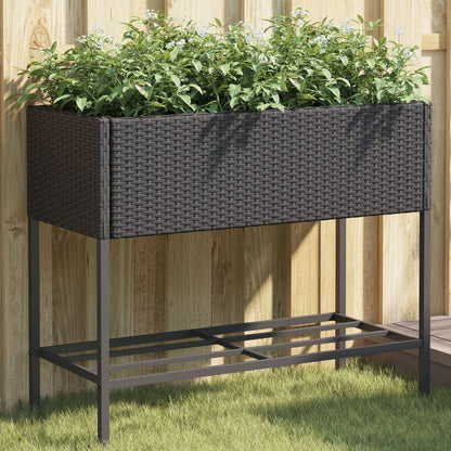 Jardinera Con Estante Ratán Sintético Negro_1