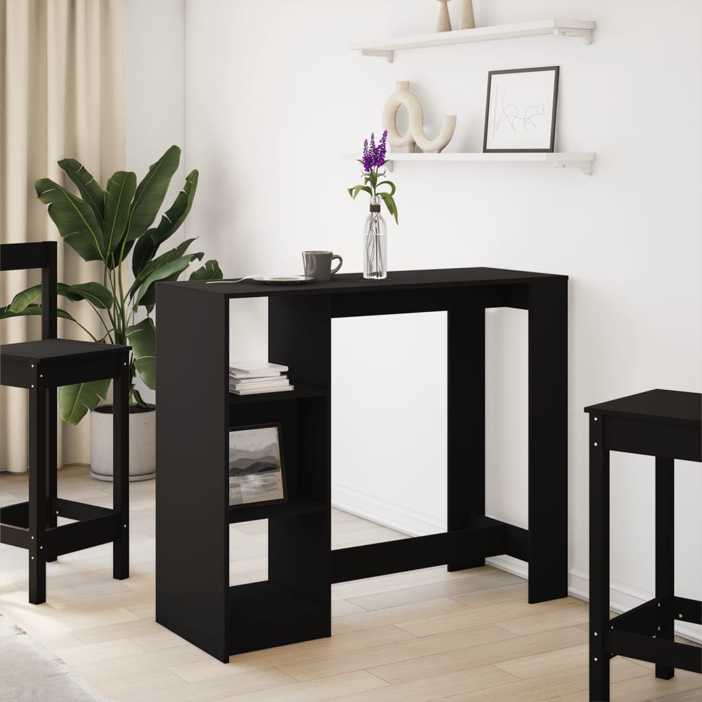 Mesa Alta Con Estantes Madera Ingeniería Negra 101x40x103,5 Cm_1