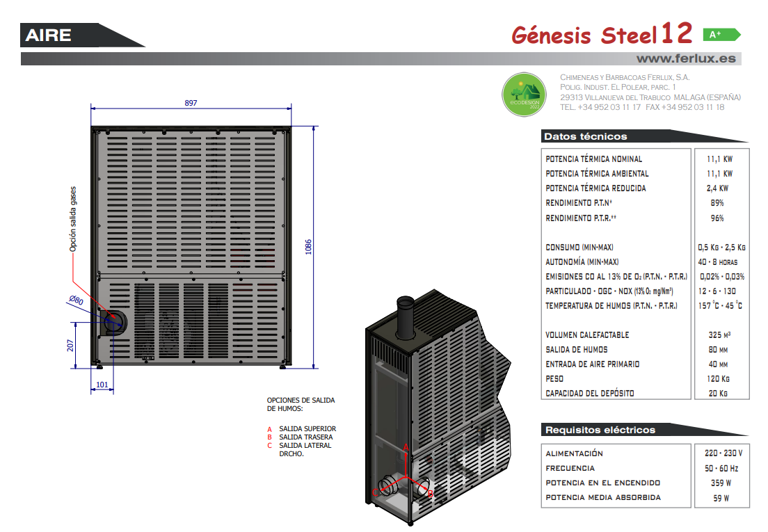 Bricosol Estufa De Pellets Genesis Steel 12 Blanco Perla De Ferlux_3