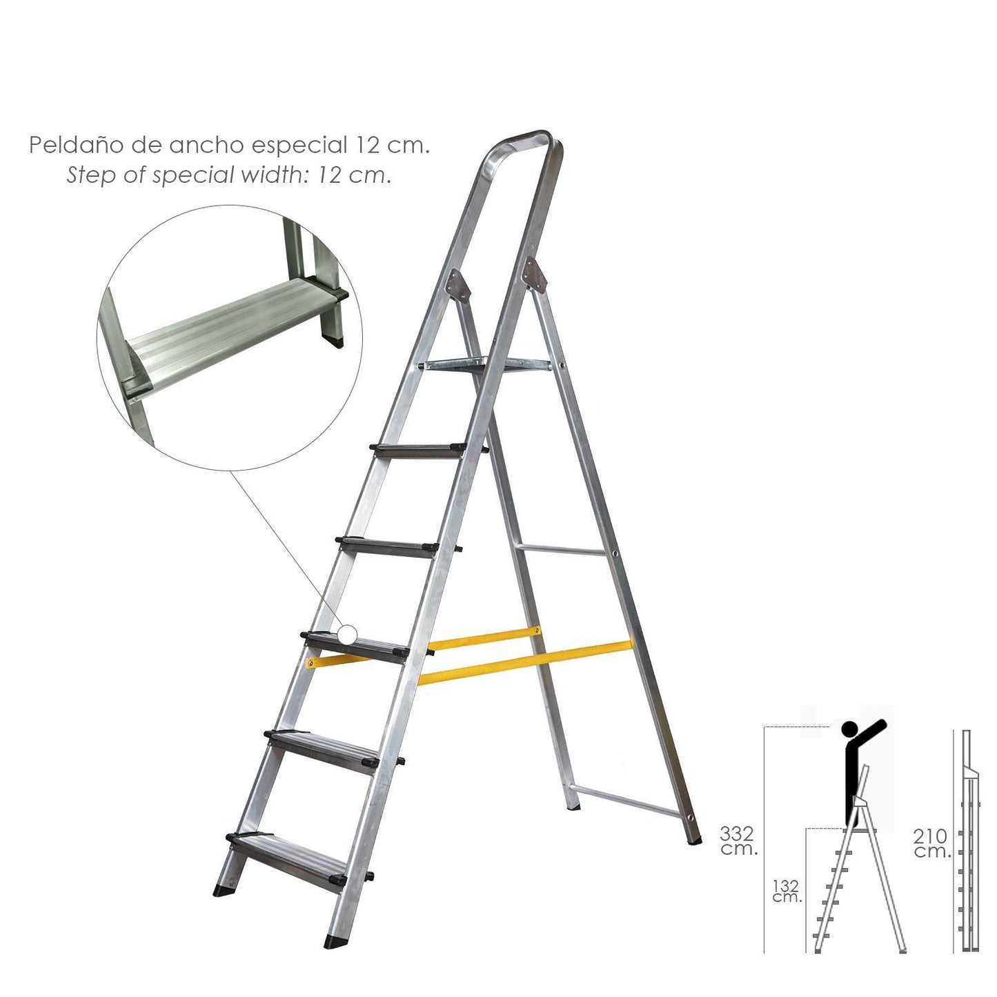 Escalera Doméstica Aluminio Profesional 6 Peldaños 12 Cm Grosor._0