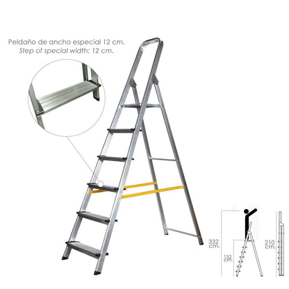 Escalera Doméstica Aluminio Profesional 6 Peldaños 12 Cm Grosor._0