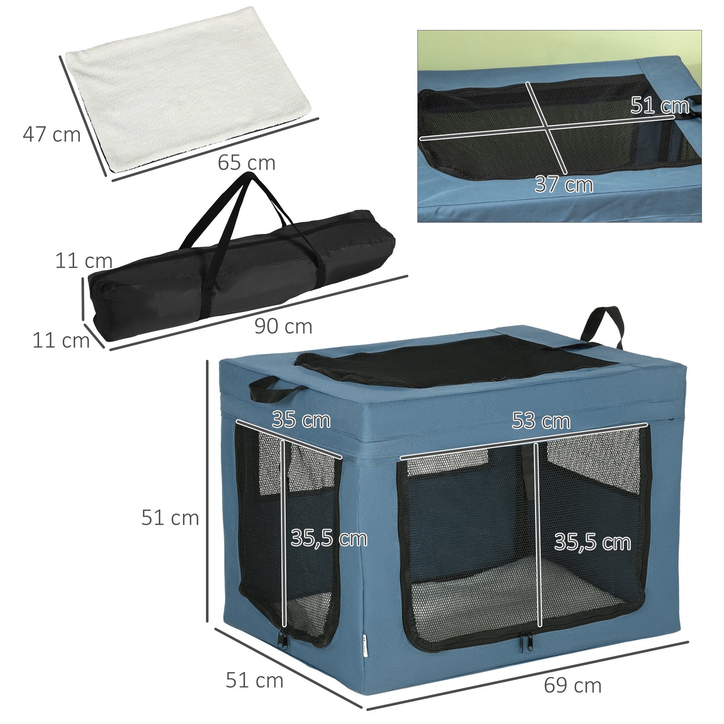 Pawhut Transportín Mochila Para Perros Gatos Con Cojín 69x51x51cm Azul_2