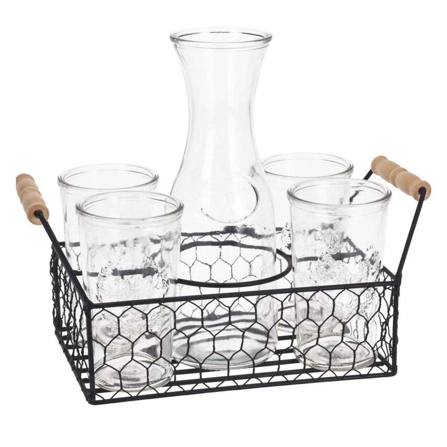 Well Home Juego De 4 Vasos De 450ml + Jarra De 1l En Vidrio_0