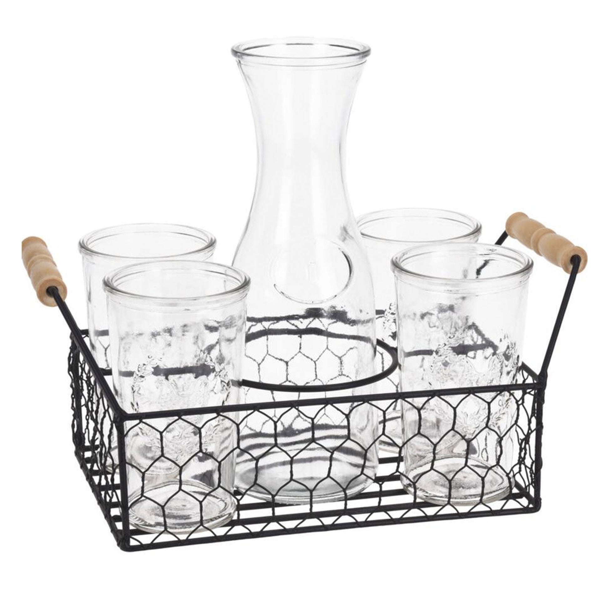 Well Home Juego De 4 Vasos De 450ml + Jarra De 1l En Vidrio_0