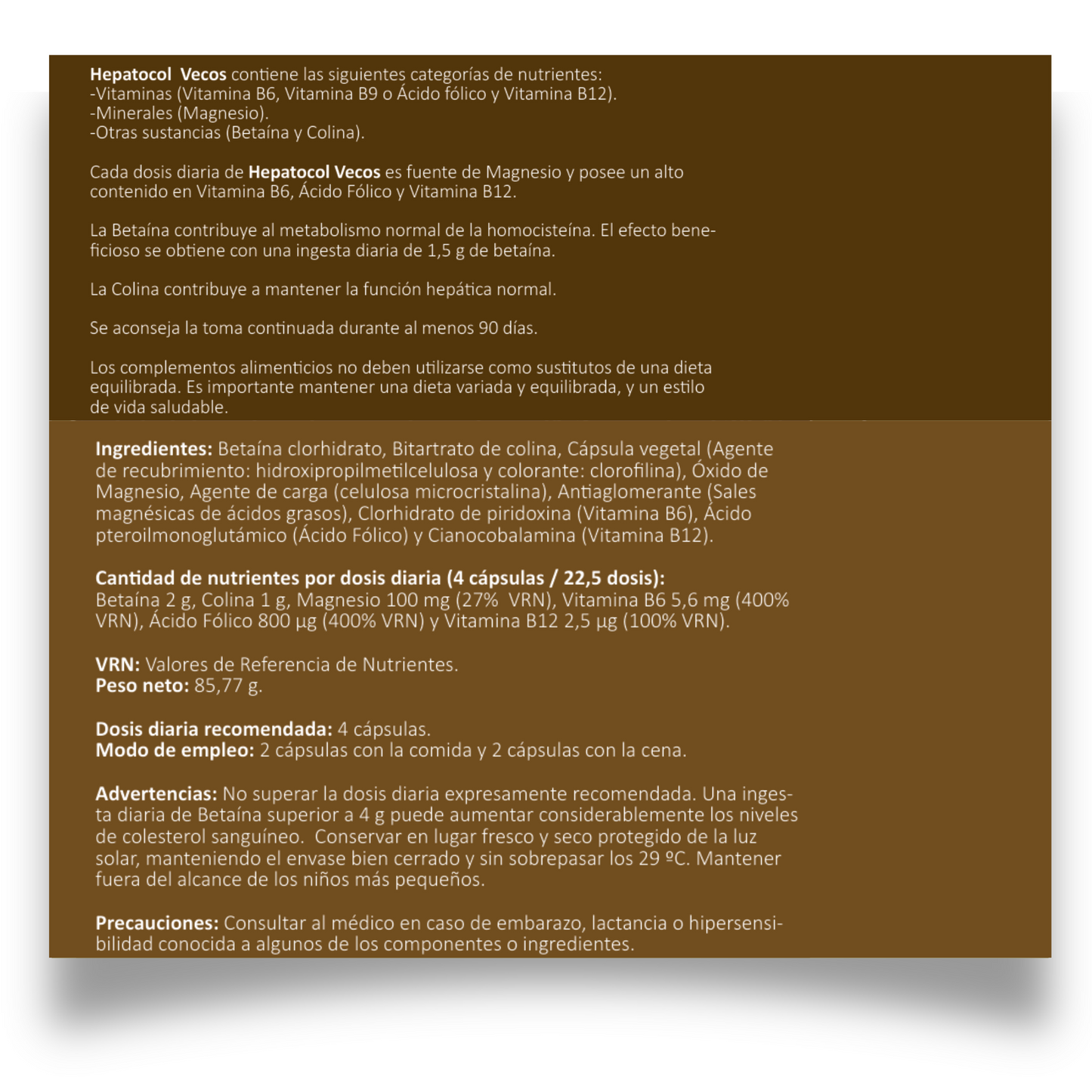 Hepatocol VECOS (90 Cápsulas) | Control de hígado graso | Metabolismo de las grasas | Colina + Betaína_4
