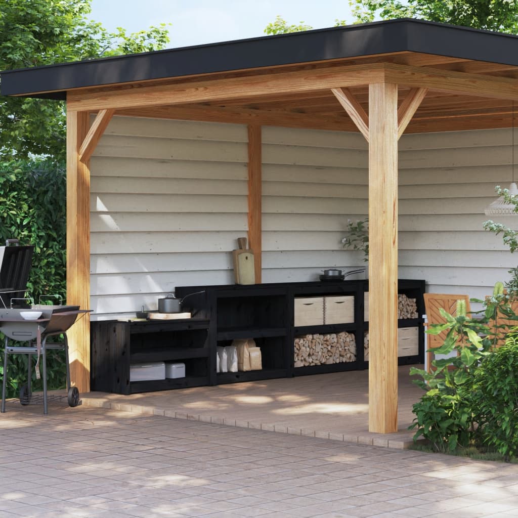 Muebles De Cocina De Exterior 3 Pzas Madera Maciza Pino Negro_0
