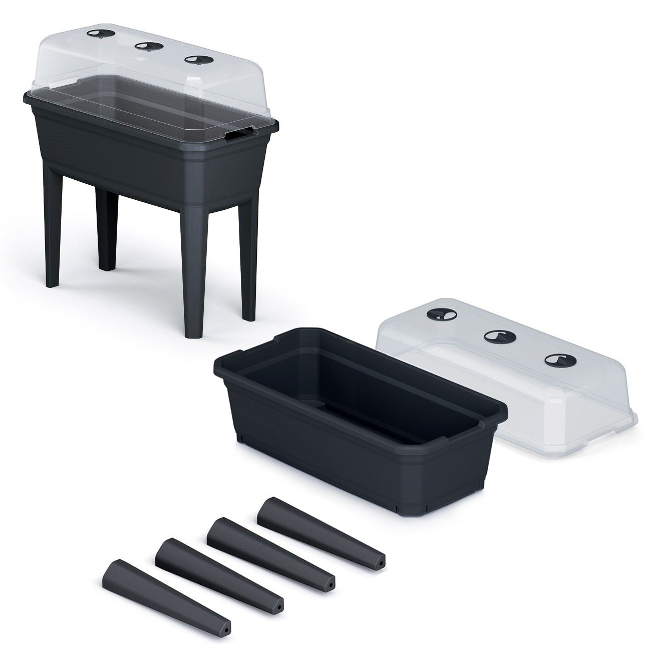 Jardinera Alta Con Cubierta Prosperplast Respana Ecoline De Plastico En Color Antracita 74,9 (largo) X 36,8 (ancho) X 77,7 (alto) Cm