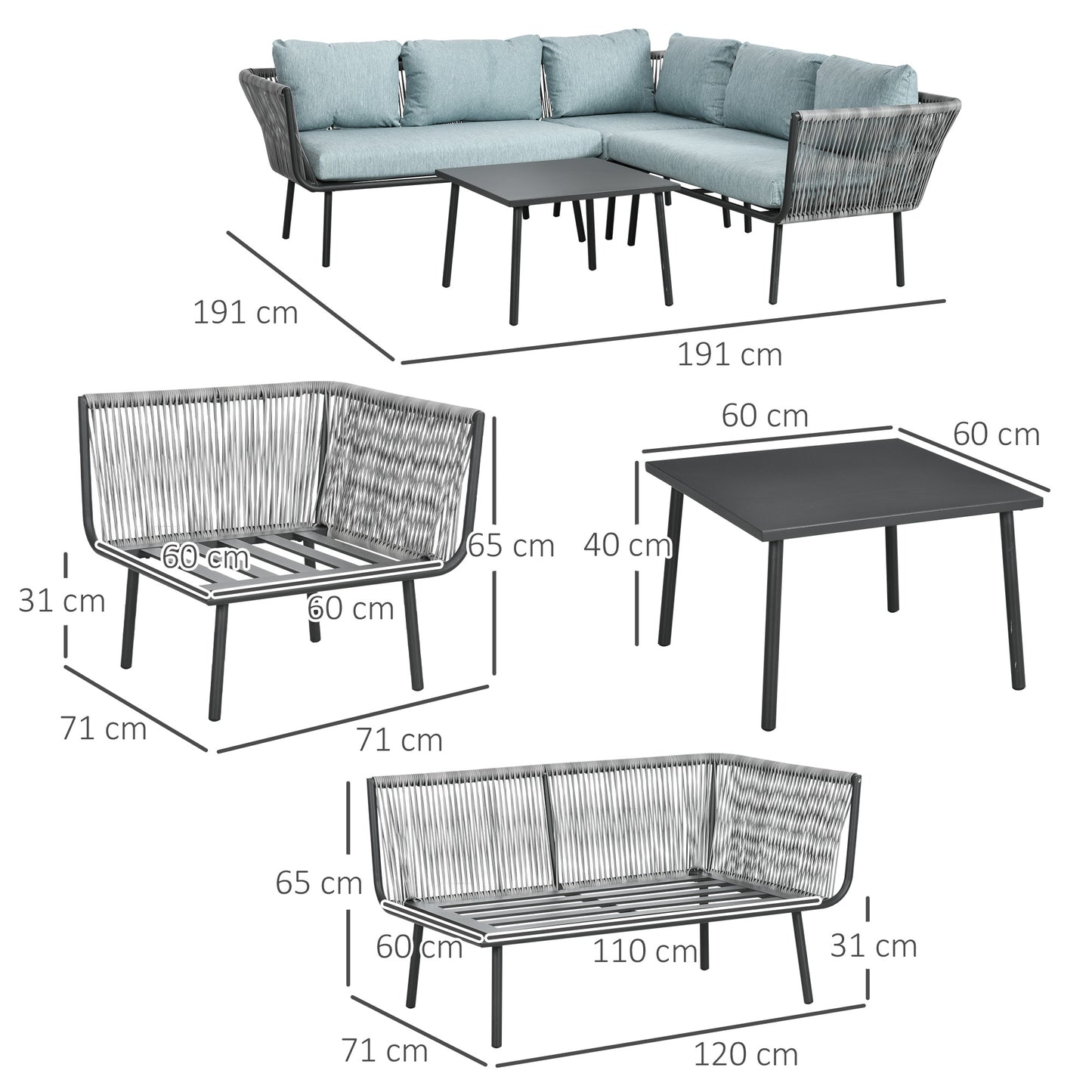 Outsunny Conjunto De Muebles De Ratán 2 Sofá De 2 Plazas Sofá De Esquina Mesa_2