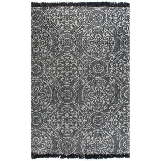 Vidaxl Alfombra De Algodón Kilim 120x180 Cm Estampado Gris_0