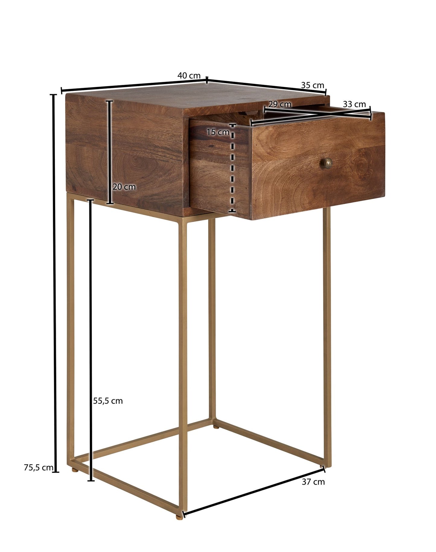 Mesita De Noche Mango Madera Maciza / Metal 40x75,5x35 Cm_3