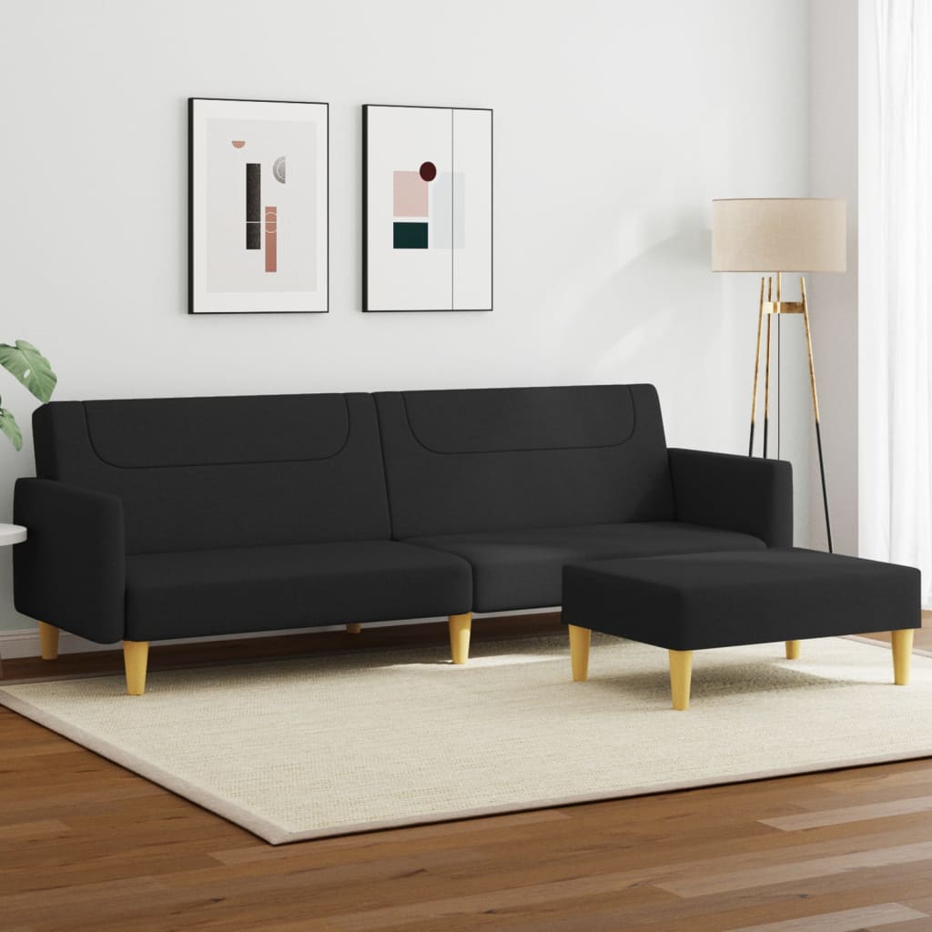 Sofá Cama De 2 Plazas Con Taburete Tela Negro / Vetonek_1