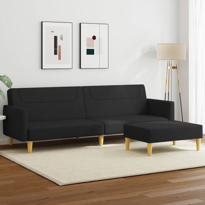 Sofá Cama De 2 Plazas Con Taburete Tela Negro / Vetonek_1