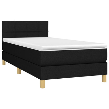 Cama Box Spring Con Colchón Y Led Tela Negro 90x190 Cm / Vetonek_2
