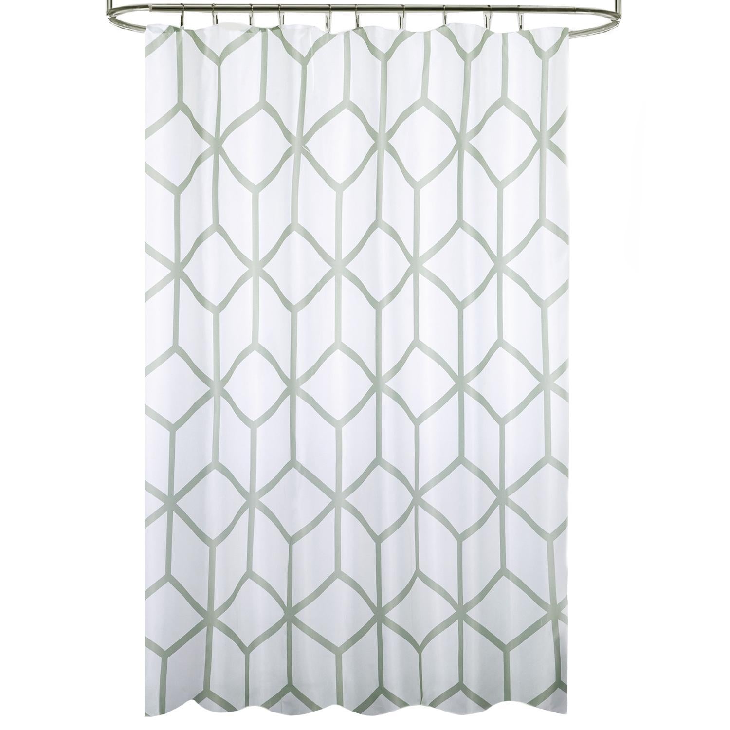 Cortina Ducha Tela Geometria 180 X 200 Cm. Cortina Baño, Cortina Tela Impermeable Con Anillas_0