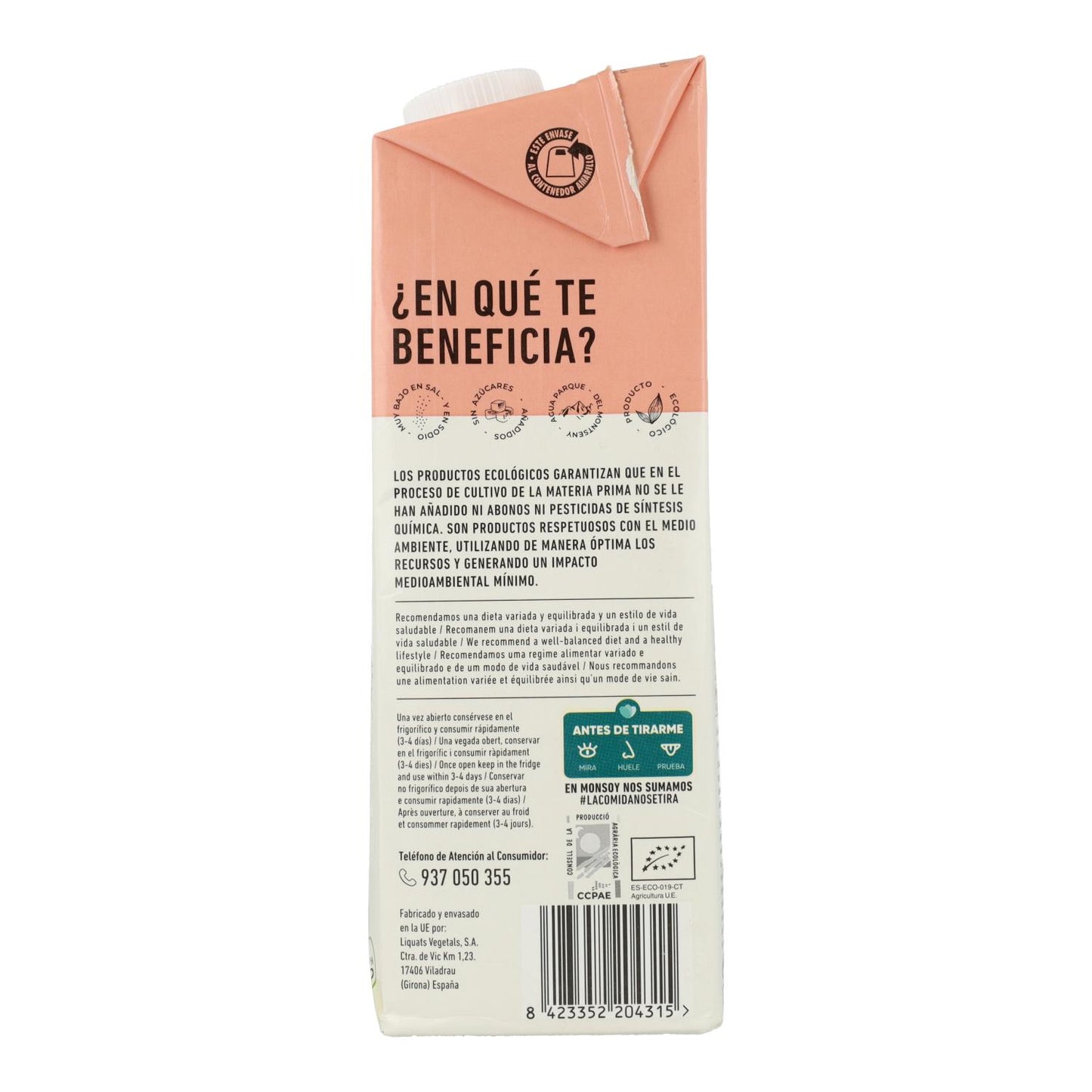 Bebida de arroz e avelã biológica Monsoy 1 L