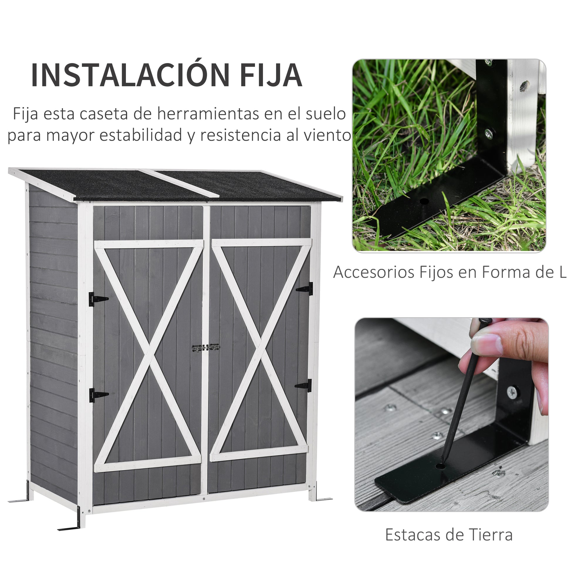 Outsunny Caseta De Jardín De Madera 139x75x160cm Con Estantería Techo Asfáltico_5