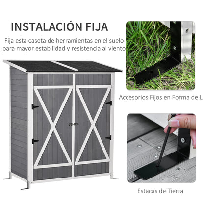 Outsunny Caseta De Jardín De Madera 139x75x160cm Con Estantería Techo Asfáltico_5