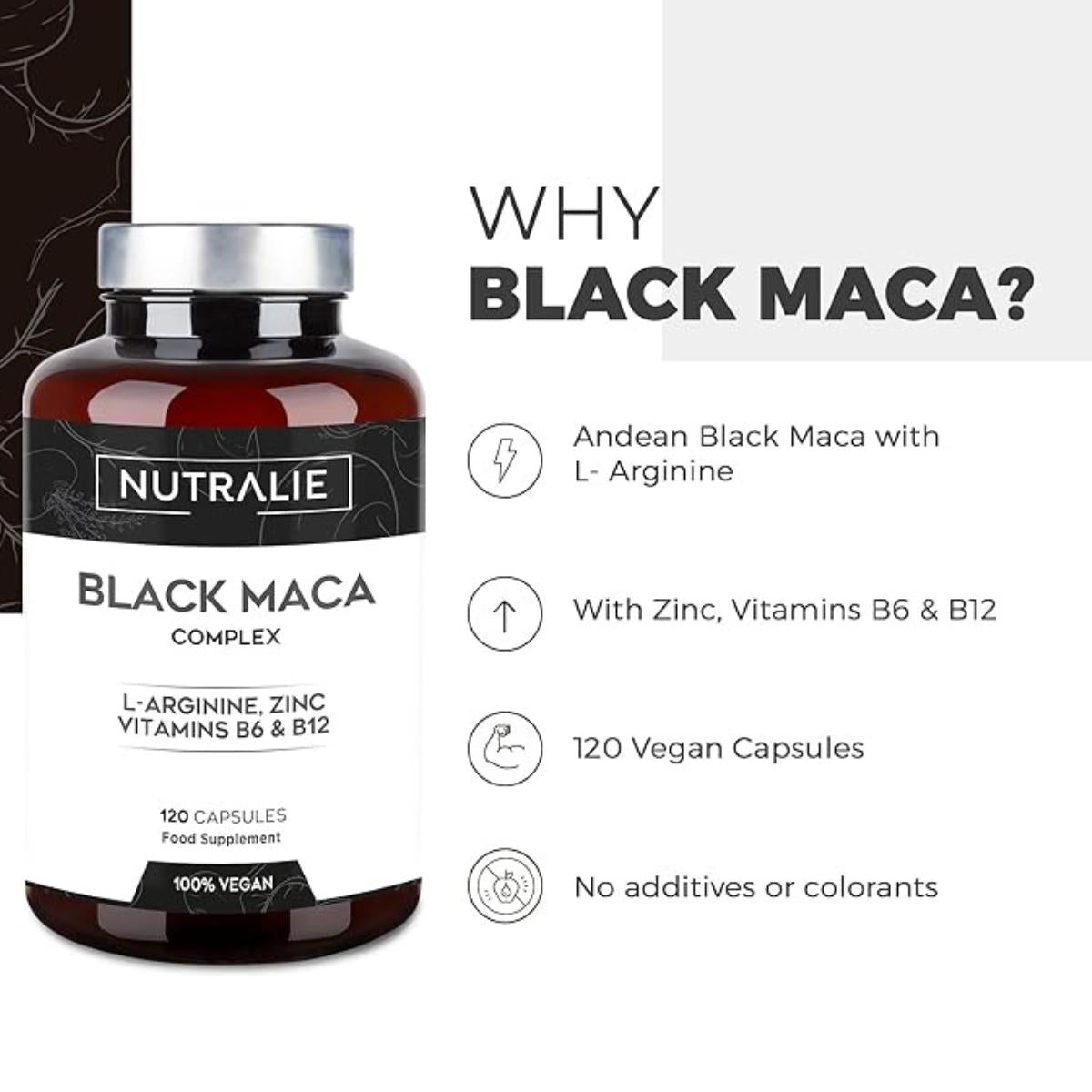 Nutralie Complexo de Maca Preta Andina + Vitaminas B6 + B12, 120 Cápsulas
