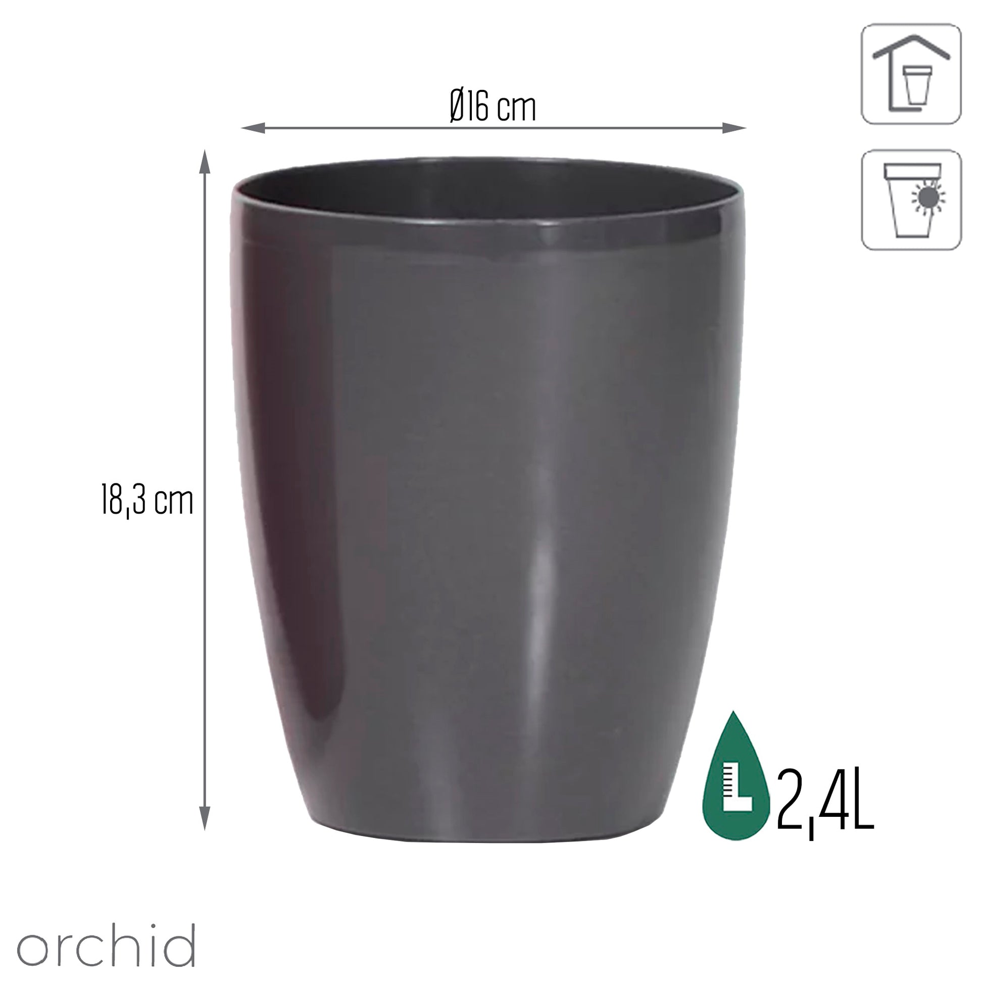 Maceta Coubi Orchid 2,4l., Dimensiones (mm) 160x160x183, Color Grafito