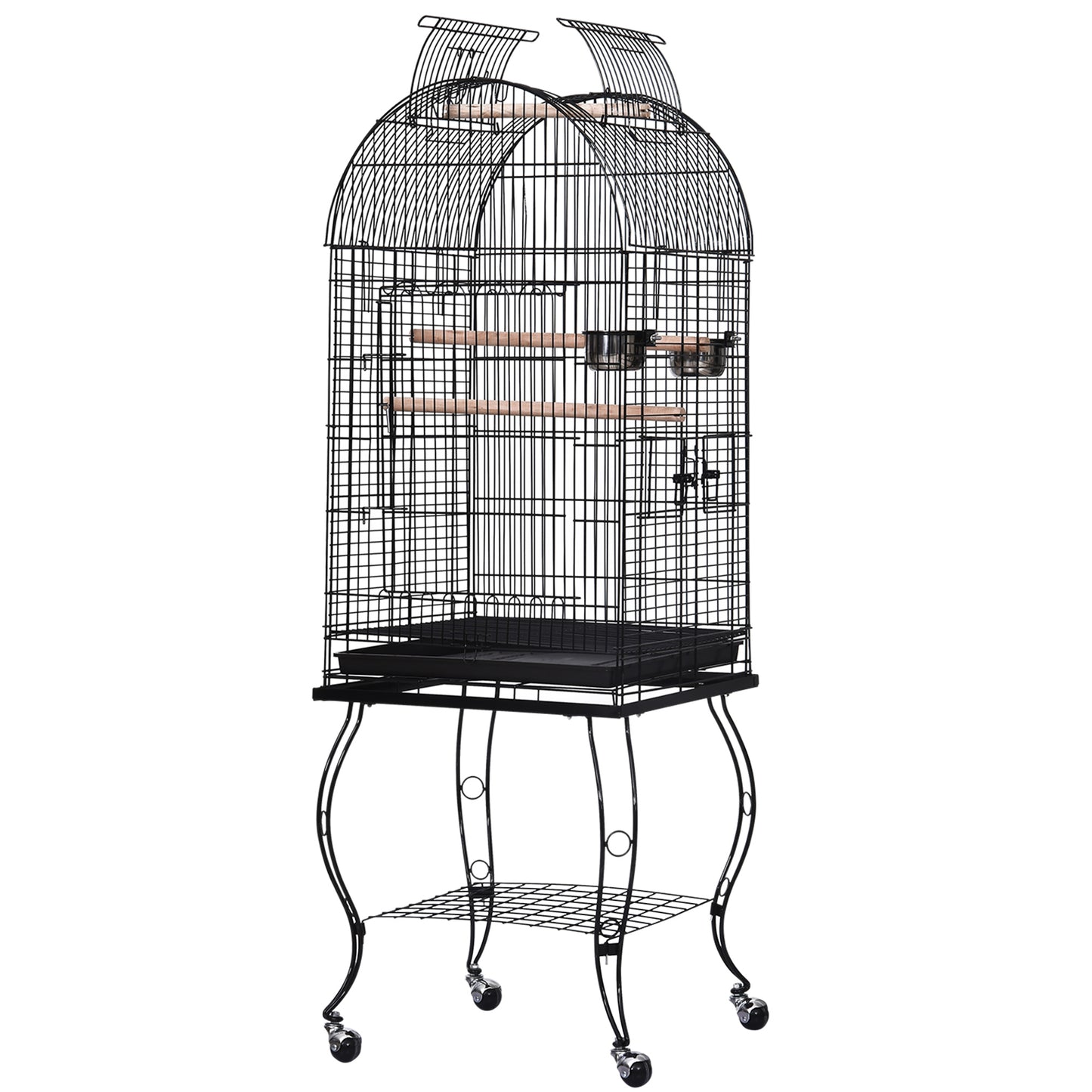 Pawhut Jaula Para Pájaros Con Soporte Con Ruedas Bandeja Extraíble Y 2 Comederos_0
