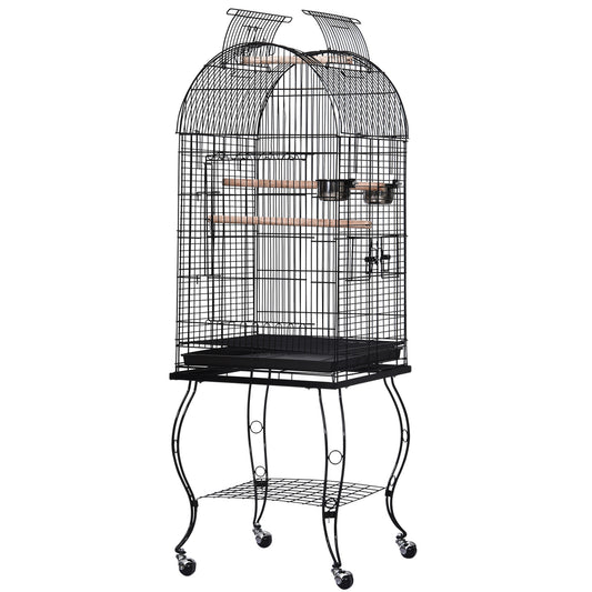 Pawhut Jaula Para Pájaros Con Soporte Con Ruedas Bandeja Extraíble Y 2 Comederos_0