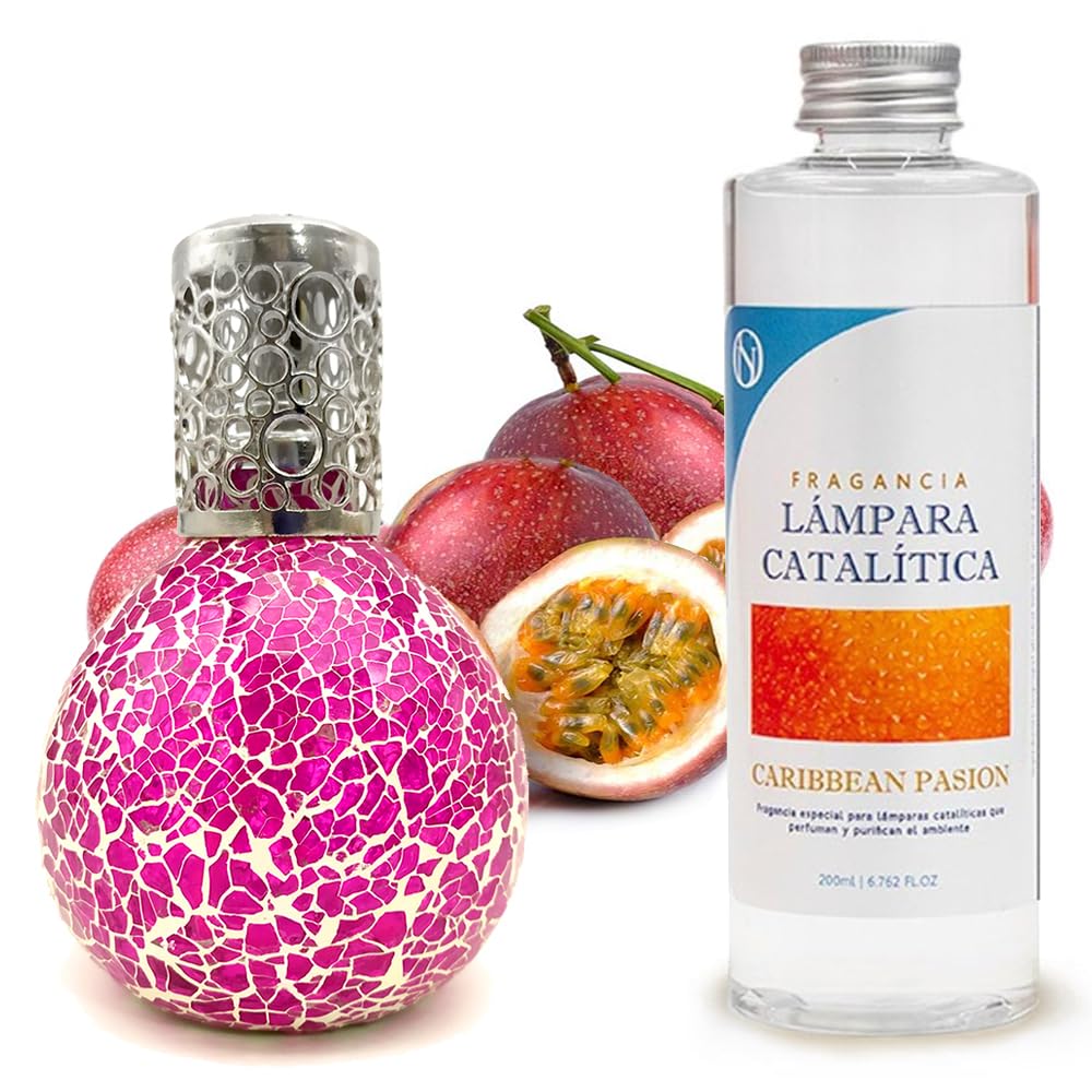 Lámpara Catalítica Mosaico Fucsia + Aroma Caribbean Passion 500ml - Elimina Olores, Perfuma Y Mejora La Calidad Del Aire_0