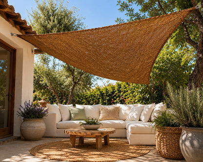 Toldo Vela Triangular Coco 3,5x3,5x3,5 M Reforzado 60% Ocultación Exterior_1