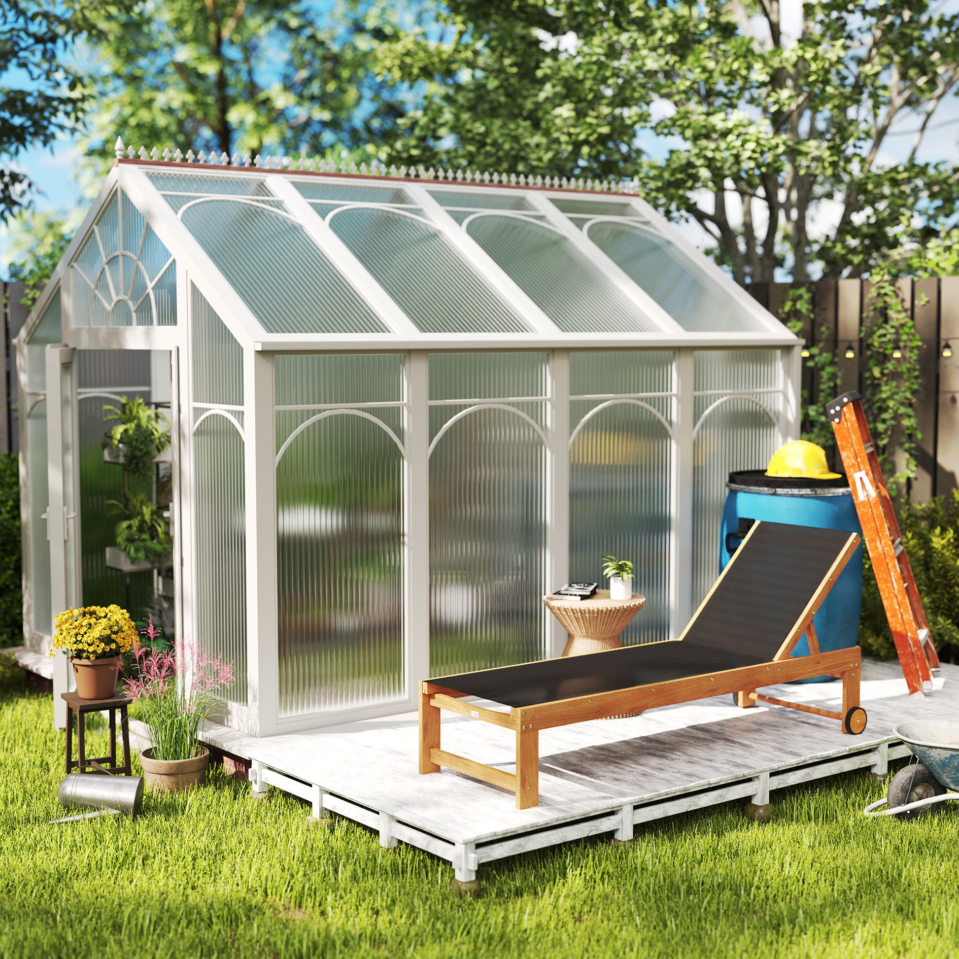 Outsunny Juego De 2 Tumbonas De Madera Con Ruedas Respaldo Ajustable Negro_3