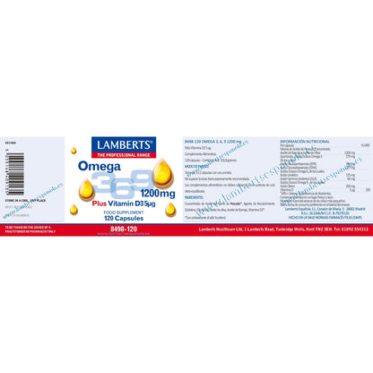 Embalagem 2x Ómega 3-6-9 com Vitamina D3 Lamberts 120 Cápsulas