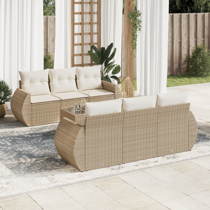 Set Sofás De Jardín 7 Piezas Y Cojines Ratán Sintético Beige / Vetonek_1