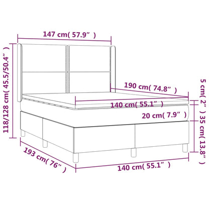 Cama Box Spring Colchón Luces Led Tela Marrón Oscuro 140x190 Cm / Vetonek_3