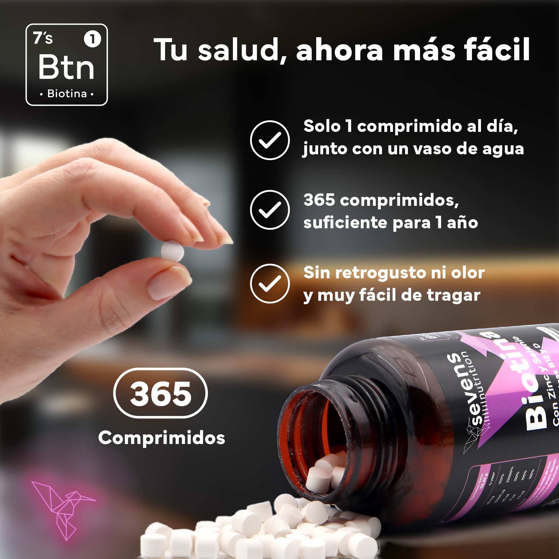 Pack 2x Biotina 10,000 Mcg Sevens Nutrition. Fortalece Cabello, Piel Y Uñas._4