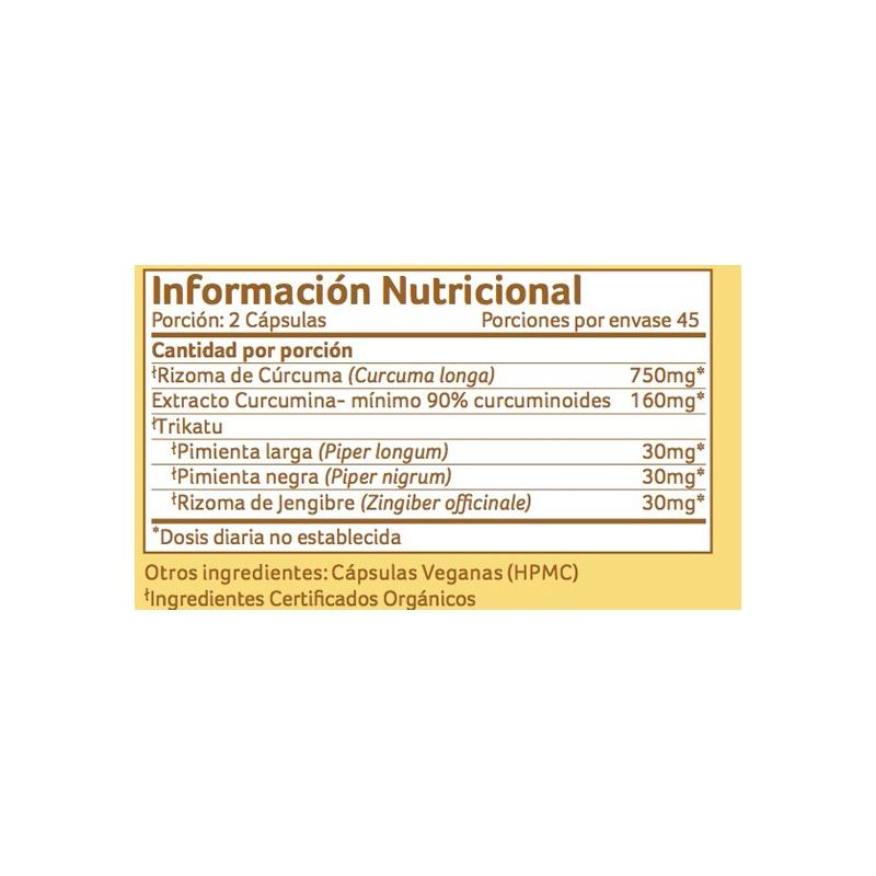 Fórmula de Cúrcuma Orgânica Índia 90 cápsulas