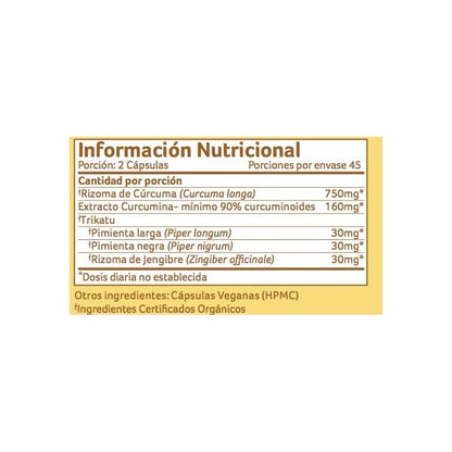 Fórmula de Cúrcuma Orgânica Índia 90 cápsulas