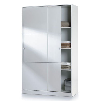 Armario 2 Puertas Correderas Estantes 120 Blanco Brillo_0