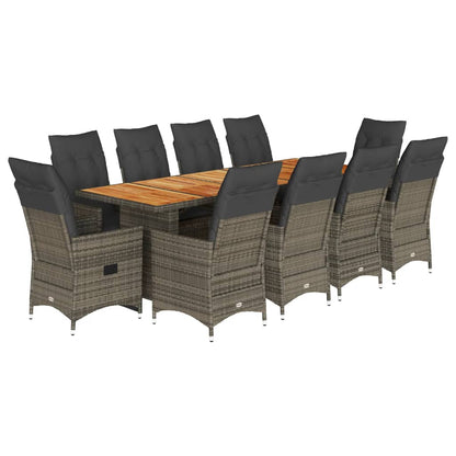 Set De Mesa Y Sillas De Jardín 11 Pzas Y Cojines Ratán Pe Gris / Vetonek_3