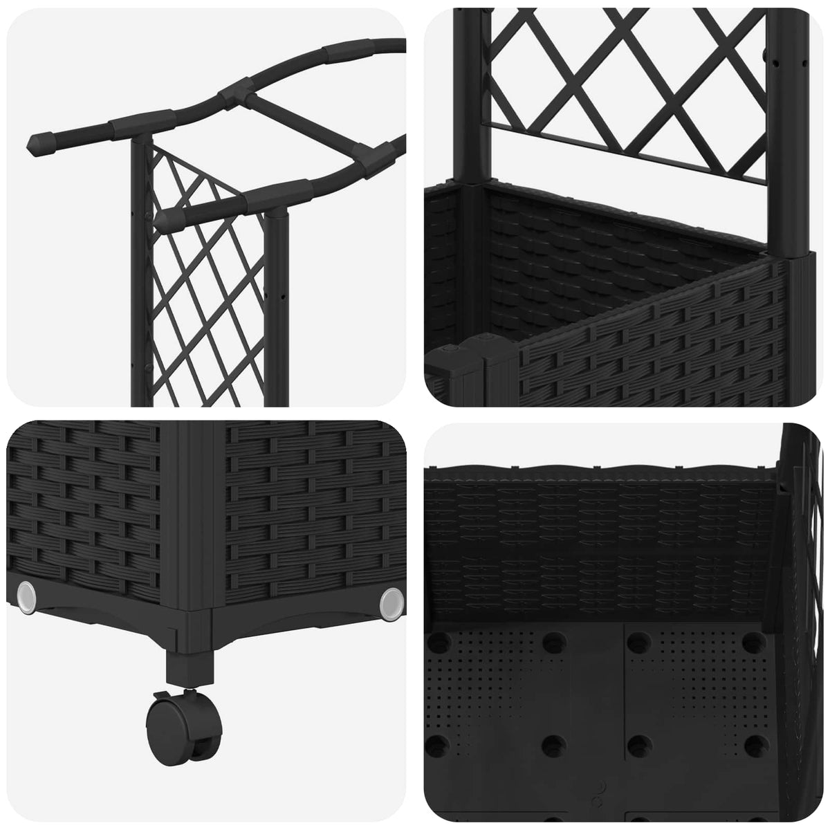 Cama Elevada Con Trellis Y Techo Negro 125 X 40 X 144 Cm Pp_5