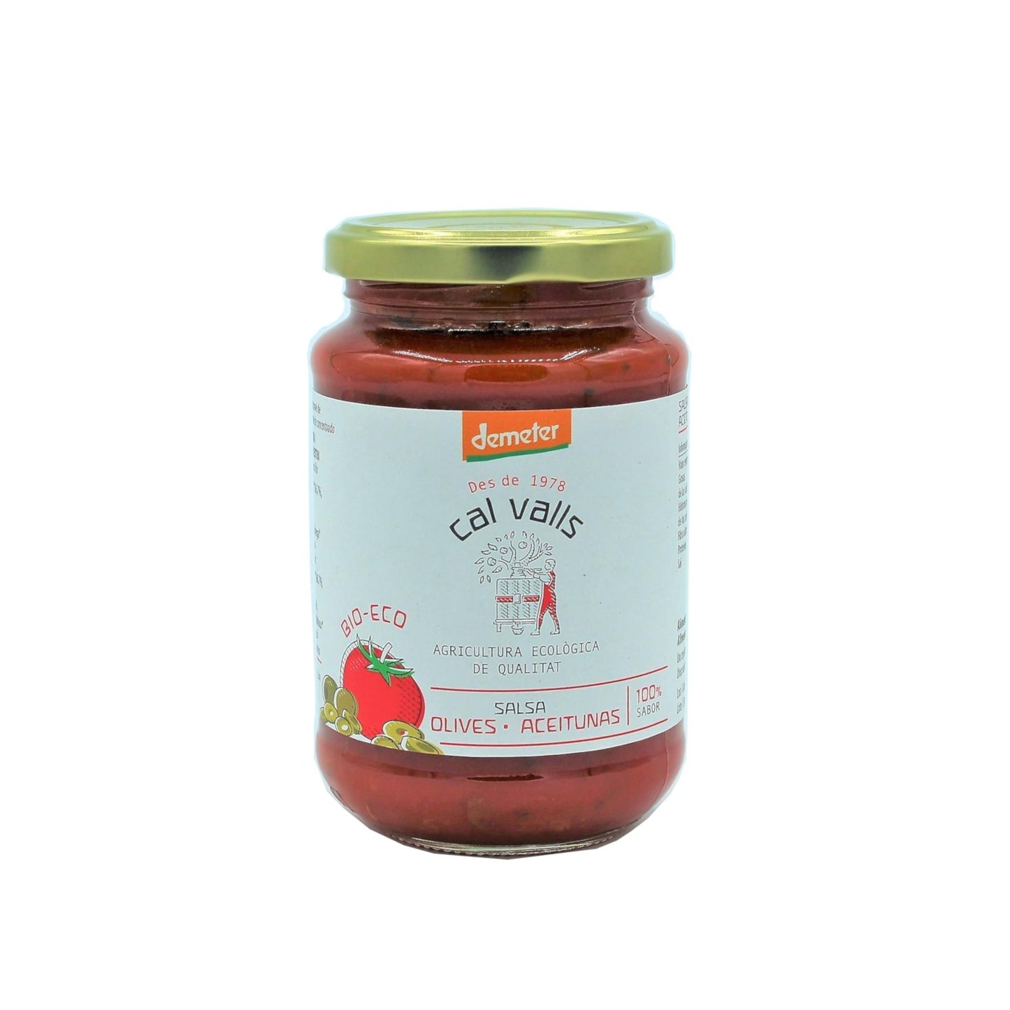 Molho de tomate biológico/Demeter Cal Valls com azeitonas verdes 350g