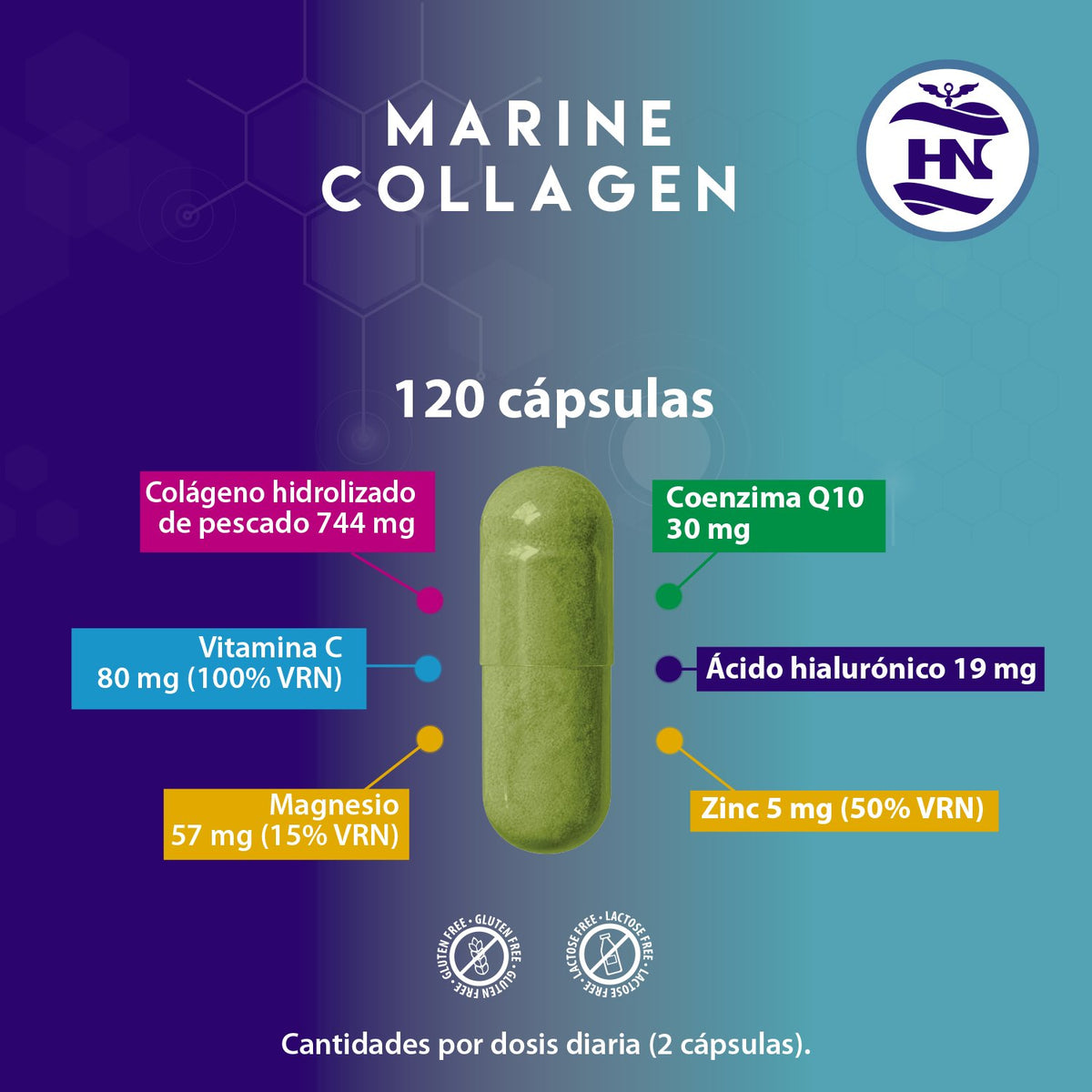 Pack 3 X Colágeno Marino Hidrolizado Con Ácido Hialurónico, Vitamina C, Q10, Zinc Y Magnesio - 3 X 120 Cápsulas_1