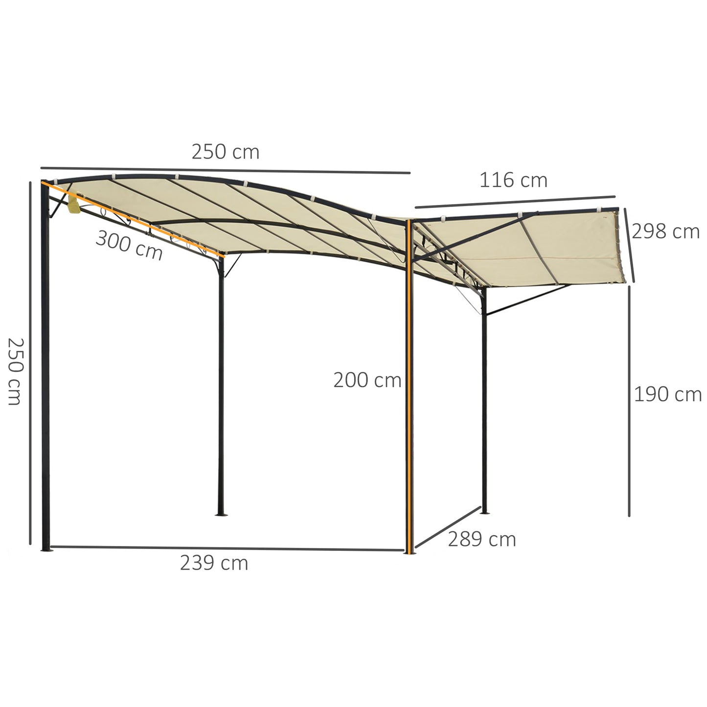 Outsunny Pérgola De Jardín 3,66x2,5m Cenador Montado Pared Con Techo Retráctil_2